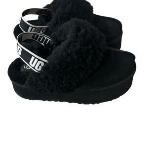 UGG Funkette Black Fluffy Sling back Slippers